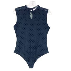 NEW Luna SHEER Stretch POLKA DOT Bodysuit BLACK on BLACK  Top SNAP